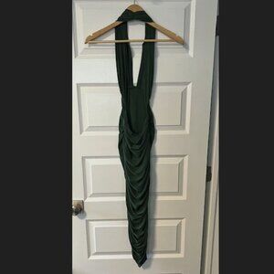 Norma Kamali Shirred Halter Dress in Green